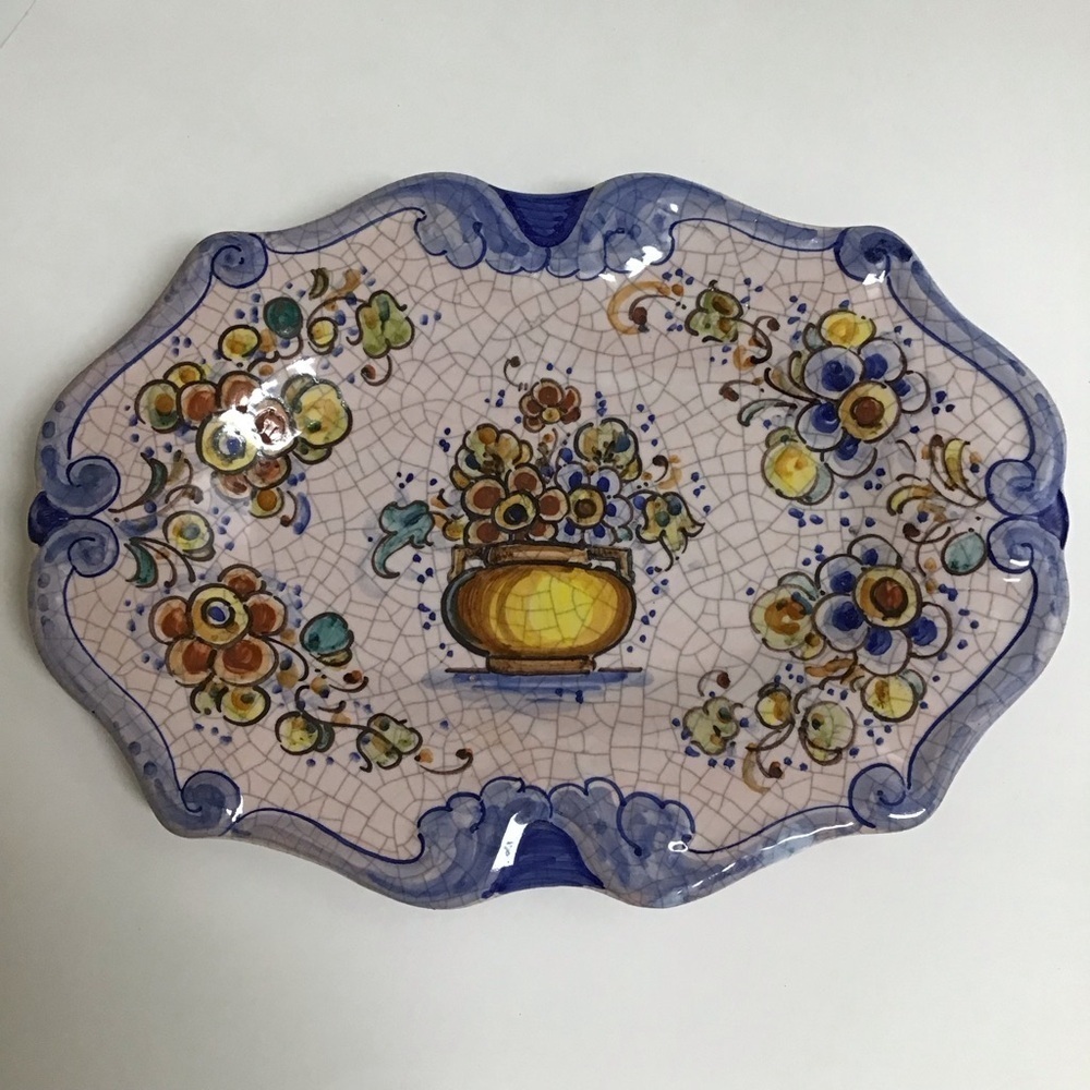 Lufeco Spain Crackle Plate 10.25” Pintado A Mano Hand Painted Floral Art Pottery - Picture 9 of 13